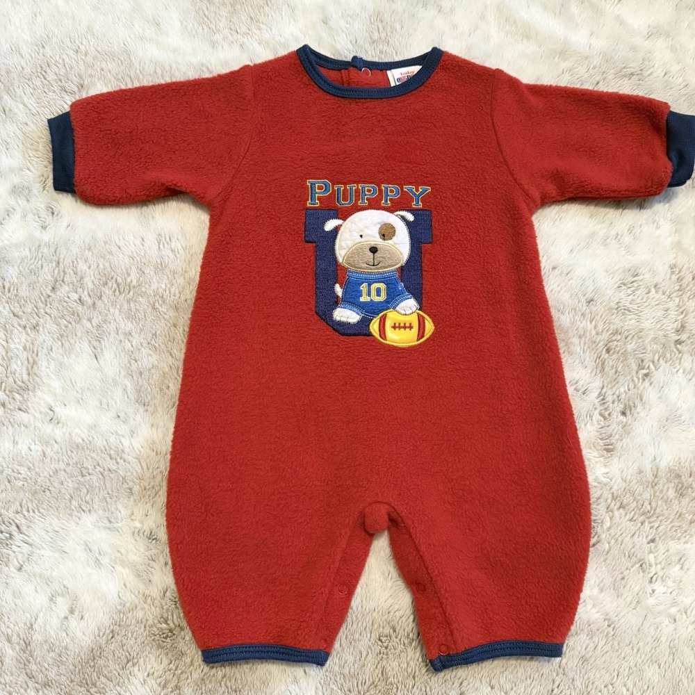 Vintage Baby Okie-dokie Football Embroidered Fleece Romper Size 0-3 Months